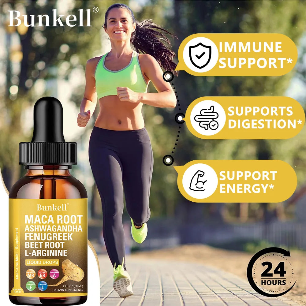 Organic Maca Root Liquid Drops with Ashwagandha, Fenugreek, Beet Root and L-Arginine Liquid Multivitamin for Women and Men