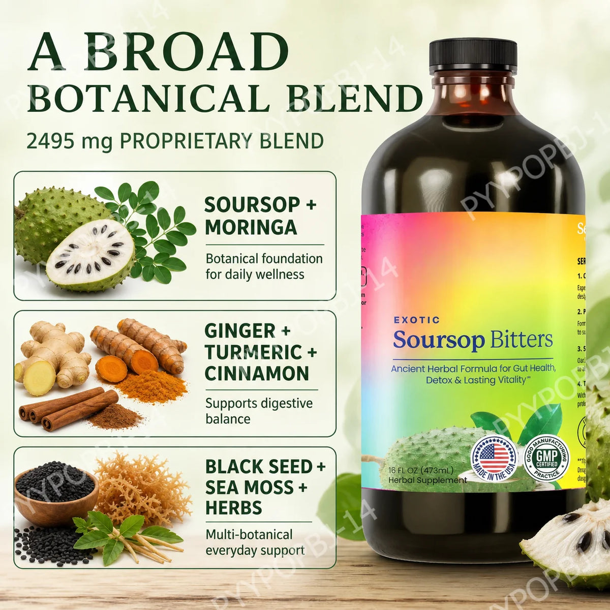 Exotic Soursop Bitters Herbal Wellness Supplement