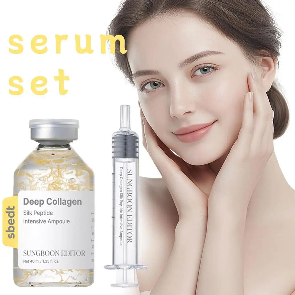 Korean Deep Collagen Skin Care -  Silk Peptide Ampoule, Boosting Serum, Retinol Capsule Cream, Fade Fine Lines, Brightening